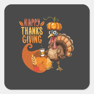 Erntedank Türkei mit Pumpkin Hat Quadratischer Aufkleber
