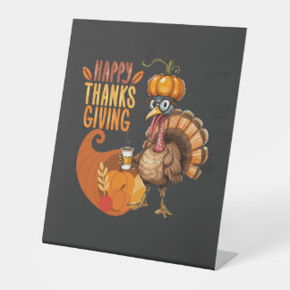 Erntedank Türkei mit Pumpkin Hat Sockelschild