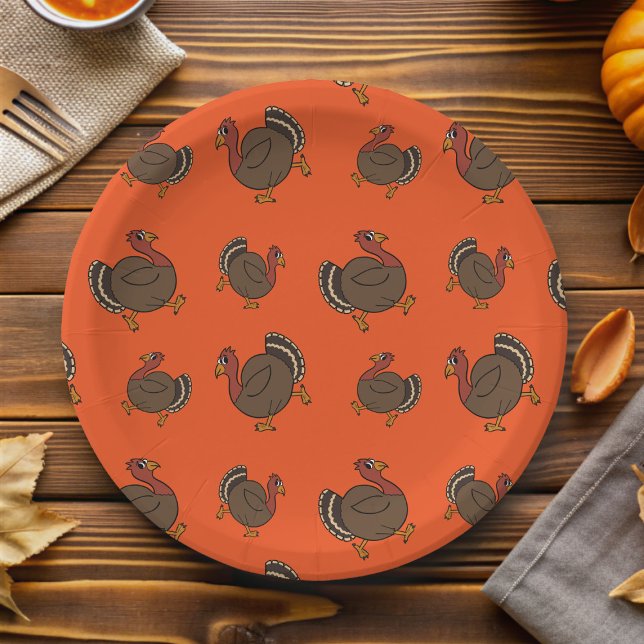Erntedank Türkei Muster Orangenpapier Platte Pappteller (Cute turkey pattern paper plate for your Thanksgiving celebration)