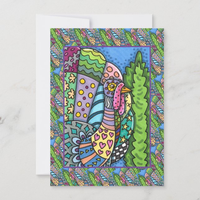 ERNTEDANK TÜRKEI, PATCHWORK FEATHERS, FOLK ART MITTEILUNGSKARTE (Vorderseite)
