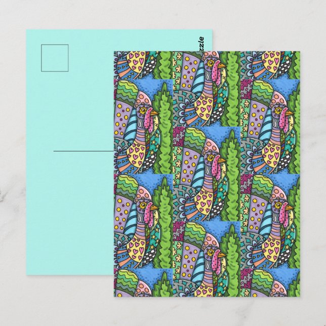 ERNTEDANK TÜRKEI, PATCHWORK FEATHERS, FOLK ART POSTKARTE (Vorne/Hinten)
