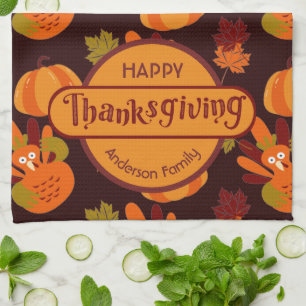 Erntedank Türkei Pumpkin Herbstleaves Geschirrtuch