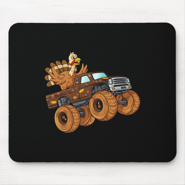 Erntedank Türkei Reiten Monster Truck Boys Kinder Mousepad (Vorne)