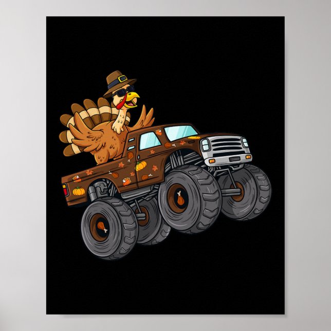 Erntedank Türkei Reiten Monster Truck Boys Kinder Poster (Vorne)