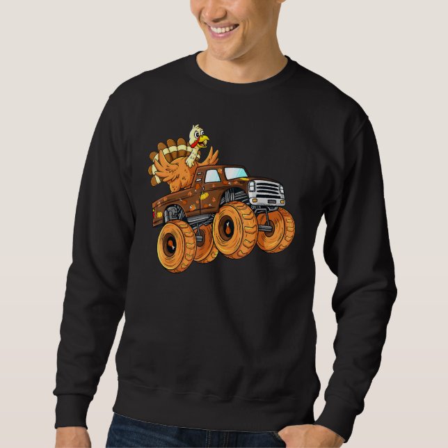 Erntedank Türkei Reiten Monster Truck Boys Kinder Sweatshirt (Vorderseite)