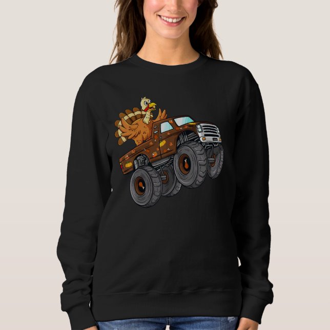 Erntedank Türkei Reiten Monster Truck Boys Kinder Sweatshirt (Vorderseite)