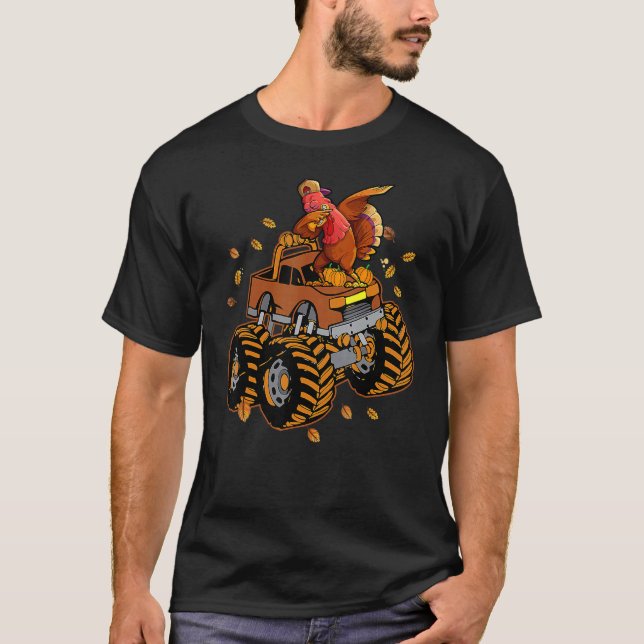 Erntedank Türkei Reiten Monster Truck Boys Kinder T-Shirt (Vorderseite)