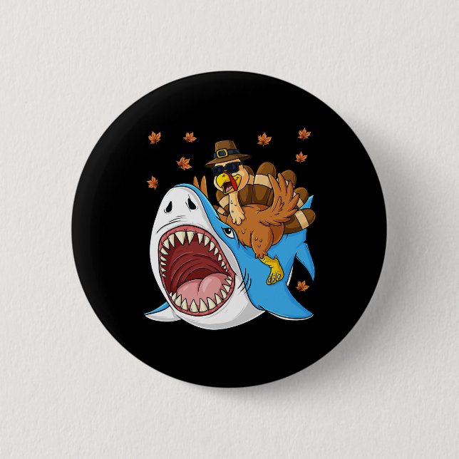 Erntedank Türkei Riding Shark Fun Kleinkind Boys Button (Vorderseite)