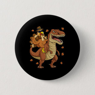 Erntedank Türkei Riding T Rex Dinosaur Kleinkind Button