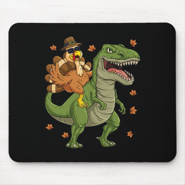 Erntedank Türkei Riding T Rex Dinosaur Kleinkind Mousepad (Vorne)