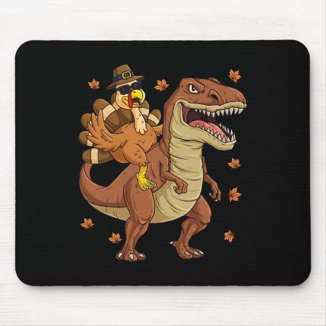 Erntedank Türkei Riding T Rex Dinosaur Kleinkind Mousepad (Vorne)