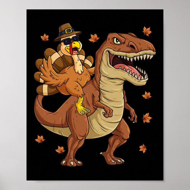 Erntedank Türkei Riding T Rex Dinosaur Kleinkind Poster (Vorne)