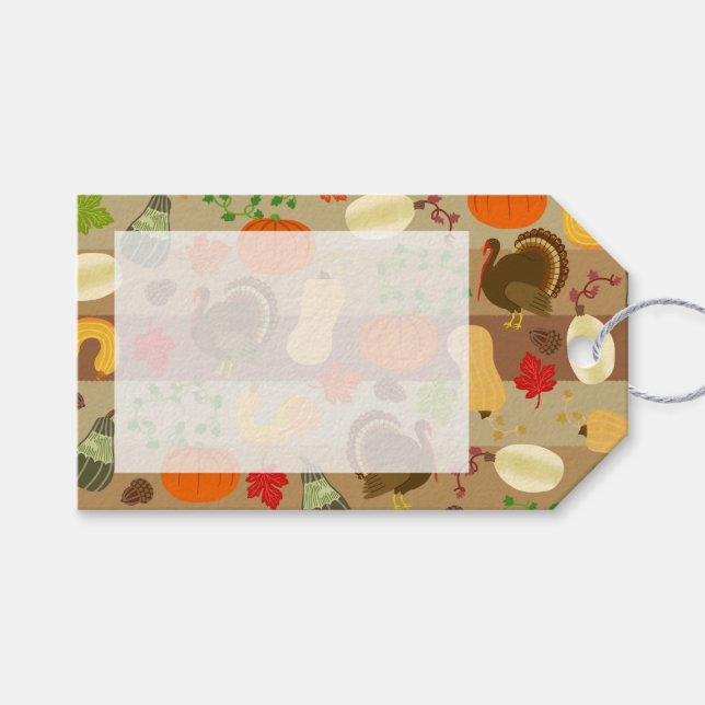 Erntedank Türkei Squash Autumn Harvest Pattern Geschenkanhänger (Vorderseite (Horizontal))