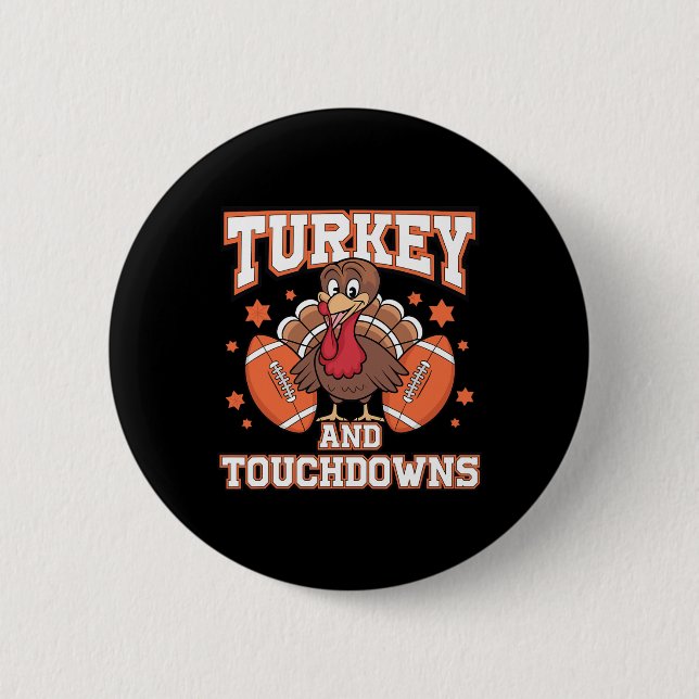 Erntedank Türkei und Touchdowns Fußball Männer Ki Button (Vorderseite)