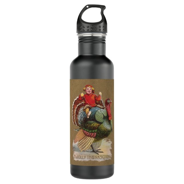 Erntedank Türkei Vintage Grüße Edelstahlflasche (Vorderseite)