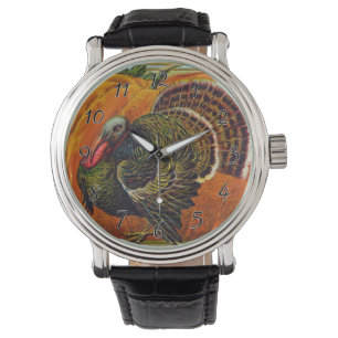 Erntedank Türkei vor Orange Pumpkin Armbanduhr