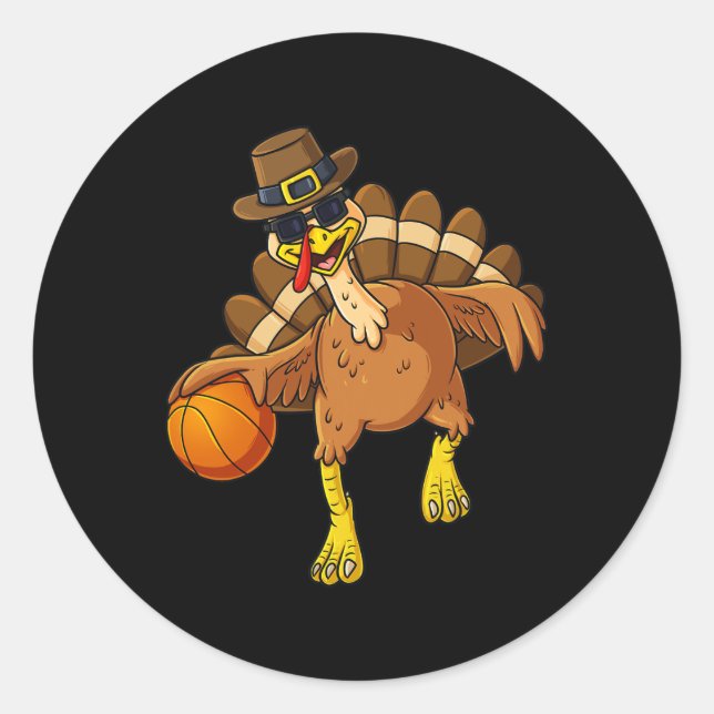 Erntedank Turkey Basketball Player Fun Boys Gir Runder Aufkleber (Vorderseite)