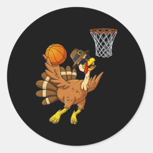 Erntedank Turkey Basketball Player Fun Boys Gir Runder Aufkleber