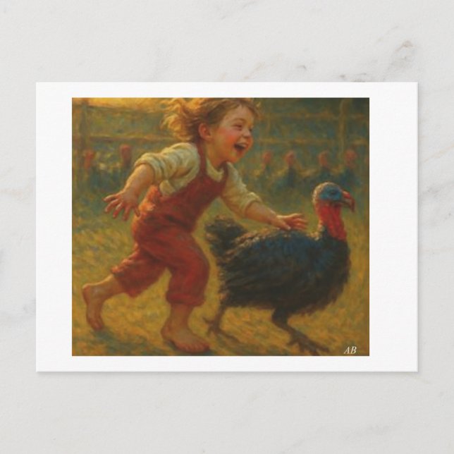 Erntedank Turkey Chase, Postkarte (Vorderseite)