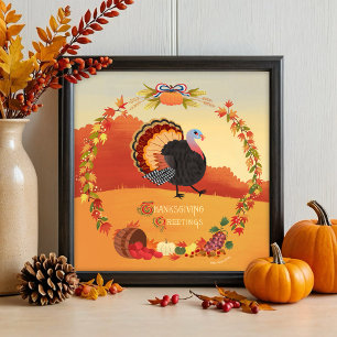 Erntedank Turkey Fall Ernte Art Print Poster