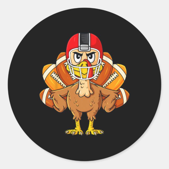 Erntedank Turkey Football Player Fun Boys Girls Runder Aufkleber (Vorderseite)