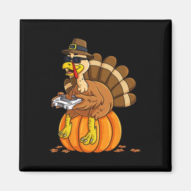 Erntedank Turkey Gamer Pumpkin Boys Kinder Teens Magnet (Vorne)