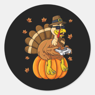 Erntedank Turkey Gamer Pumpkin Boys Kinder Teens Runder Aufkleber