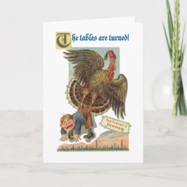 Erntedank Turkey Grabs Boy, Funny, Vintag Feiertagskarte