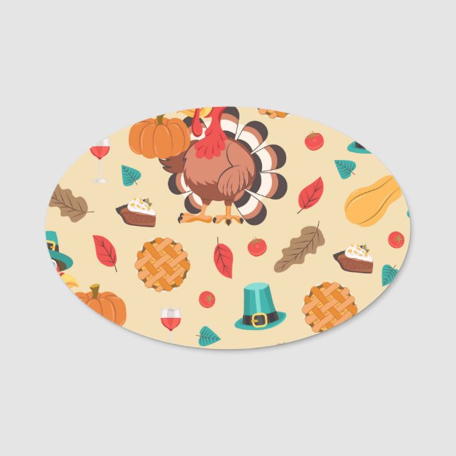 Erntedank Turkey Pumpkin Pie Pattern Namensschild (Vorderseite)