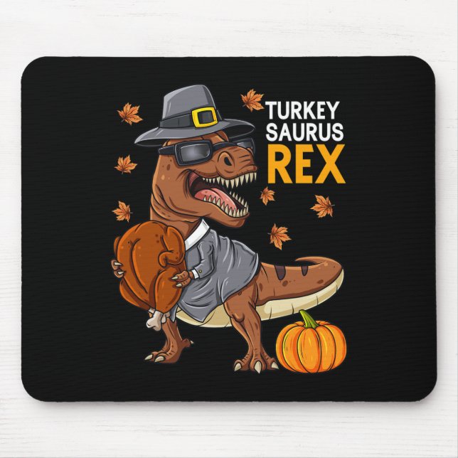 Erntedank Turkey Saurus T Rex Pilgrim Dinosaurier Mousepad (Vorne)