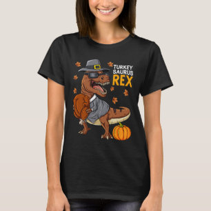 Erntedank Turkey Saurus T Rex Pilgrim Dinosaurier T-Shirt