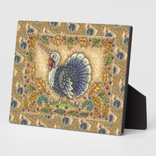 ERNTEDANK TÜRKEY UNICORN, FOLK ART FANTASY BIRD FOTOPLATTE