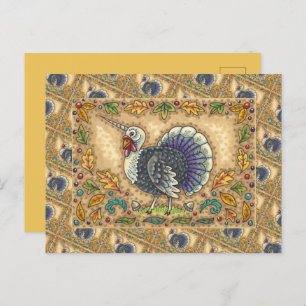 ERNTEDANK TÜRKEY UNICORN, WHIMSICAL FANTASY,  FEIERTAGSPOSTKARTE