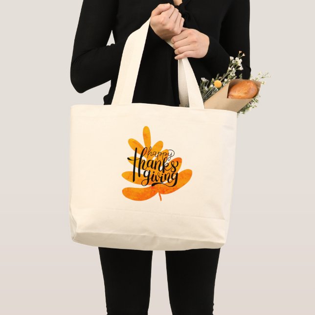 Erntedank Typografie mit Fallleaf Jumbo Stoffbeutel (Vorderseite (Produkt))