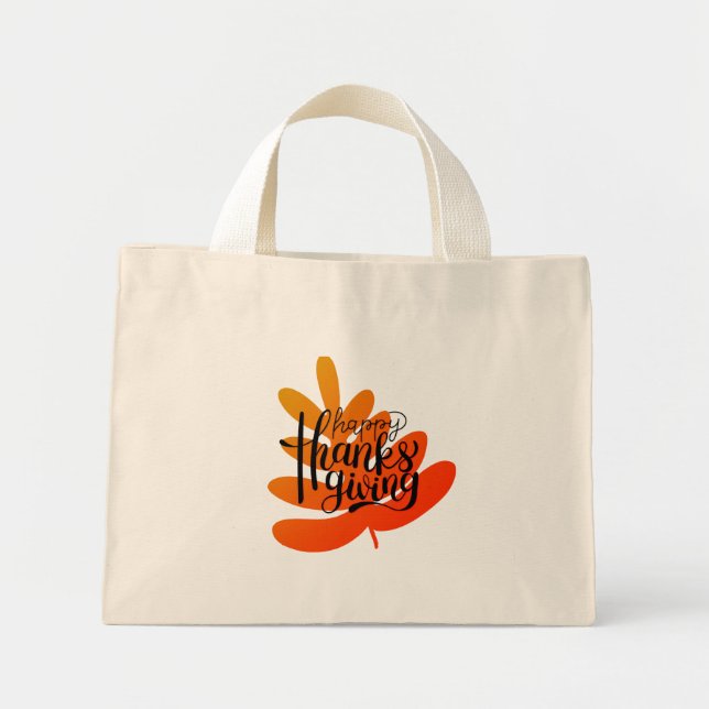 Erntedank Typografie mit Fallleaf Mini Stoffbeutel (Vorne)