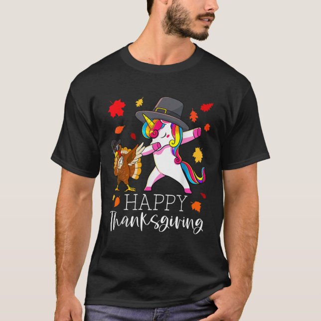 Erntedank Unicorn Girls Niedliches Abschlagen Türk T-Shirt (Vorderseite)