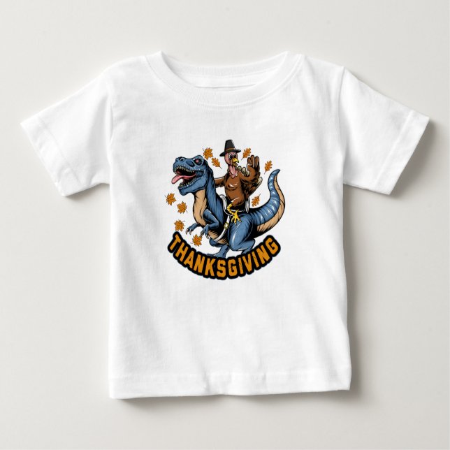 Erntedank Urlaub Truthahn reiten Tyrannosaurus Baby T-shirt (Vorderseite)