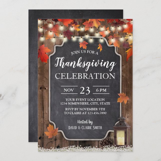 Erntedank Vintag Lantern Rustikales Barnholz Einladung (Vorne/Hinten)