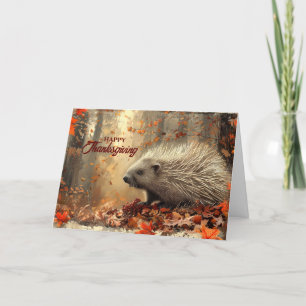 Erntedank Vintages Porcupine im Herbst Blätter Feiertagskarte