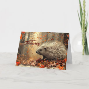 Erntedank Vintages Porcupine im Herbst Blätter Feiertagskarte
