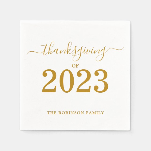Erntedank von 2023 Gold Script Personalisiert Serviette (Vorderseite)