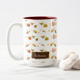 Erntedank Watercolor Herbstlaubs Monogram Zweifarbige Tasse