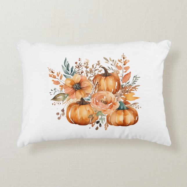 Erntedank Watercolor Pumpkin Floral Pattern Dekokissen (Vorderseite)