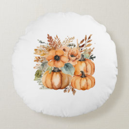 Erntedank Watercolor Pumpkin Floral Pattern Rundes Kissen