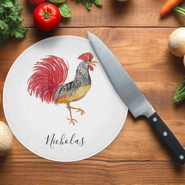 Erntedank Watercolor Rooster Personalisiert Schneidebrett (Von Creator hochgeladen)