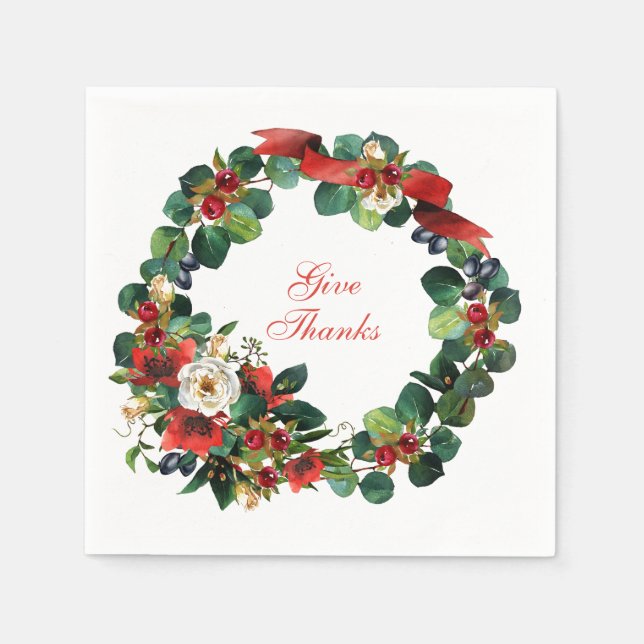Erntedank Watercolor Wreath Serviette (Vorderseite)
