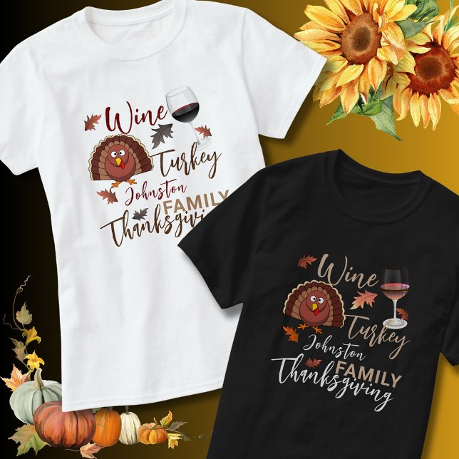 Erntedank Weingiften Männer T-Shirt (Wine, Turkey and Family Thanksgiving shirts)