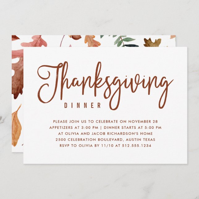 Erntedank| Weiß mit Herbstlebern Einladung (Vorne/Hinten)