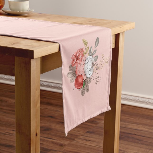 Erntedank White Pumpkin und Fall Blume Kurz Großer Tischläufer (Beispiel)