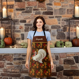 Erntedank White Turkey Herbstleaves Monogramm Schürze
